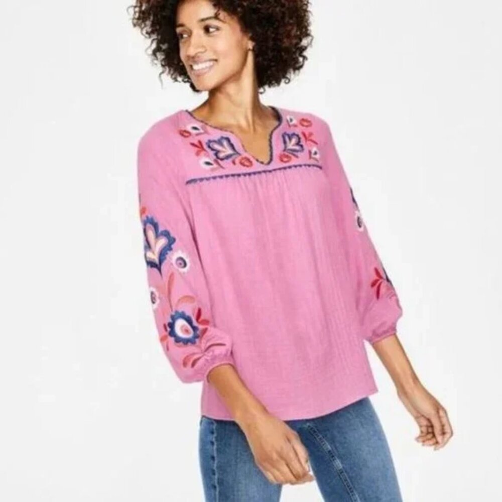 Boden Abigail Floral Embroidered Top in Pink Size 8 (US)